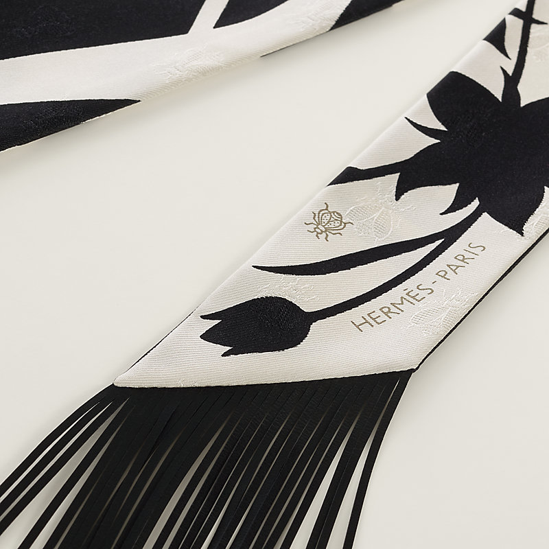 Bouquet Final leather fringe Twilly - Black | Hermès Mainland China